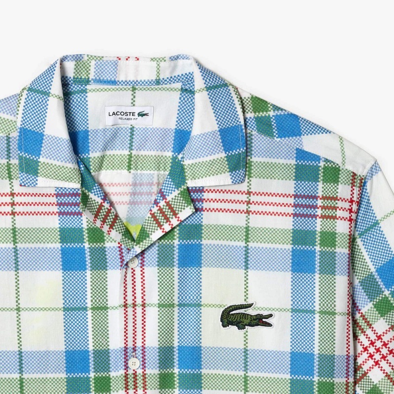 Men's Lacoste Short Sleeve Organic Cotton Check Shirt White | KQP267189