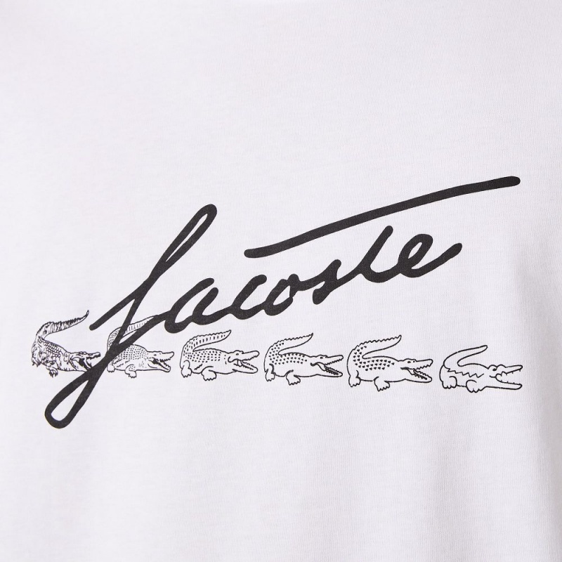 Men's Lacoste Signature And Crocodile Print Crew Neck Cotton T-Shirt White | IXF614375