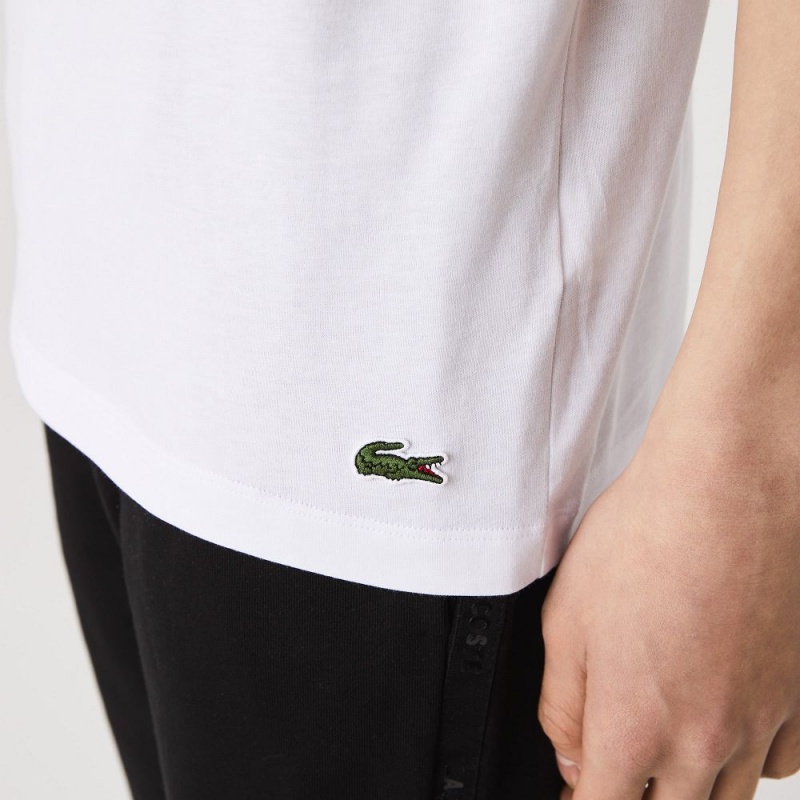 Men's Lacoste Signature And Crocodile Print Crew Neck Cotton T-Shirt White | IXF614375