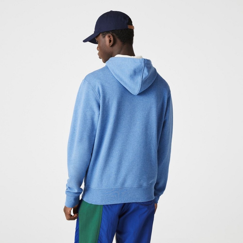 Men's Lacoste Signature Flecked Cotton Fleece Hoodie Blue Chine | TNP309642