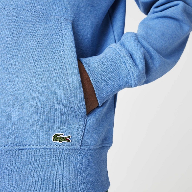 Men's Lacoste Signature Flecked Cotton Fleece Hoodie Blue Chine | TNP309642