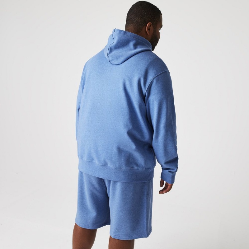 Men's Lacoste Signature Flecked Cotton Fleece Hoodie Blue Chine | TNP309642