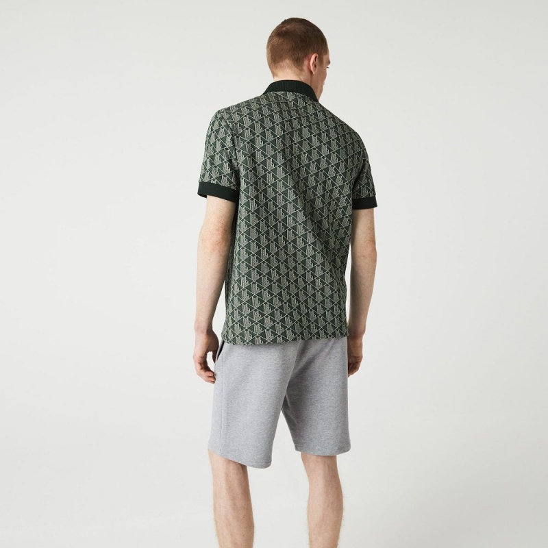 Men's Lacoste Signature Print Cotton Fleece Shorts Grey Chine | KCU394206