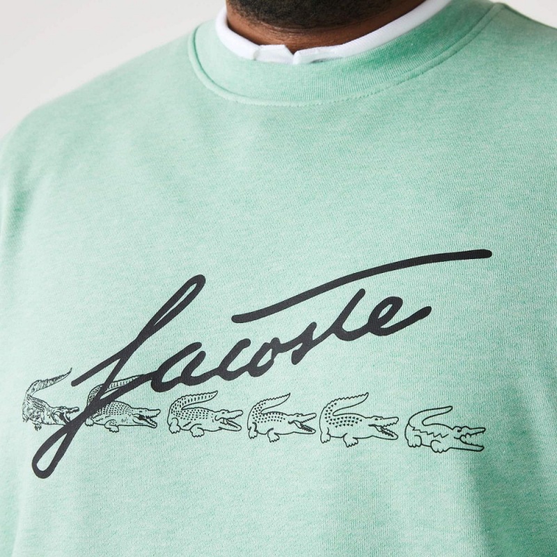 Men's Lacoste Signature Print Crew Neck Cotton Fleece Sweatshirt Green | XYU863205