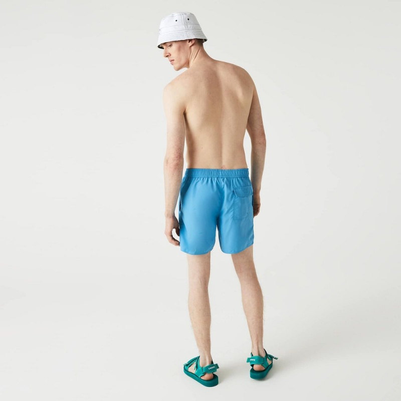 Men's Lacoste Signature Print Light Swim Trunks Blue | DTY904823