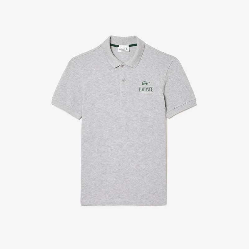 Men's Lacoste Signature Print Stretch Piqué Polo Shirts Grey Chine | NJU950387