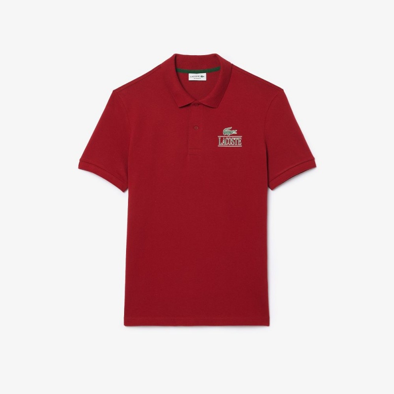 Men's Lacoste Signature Print Stretch Piqué Polo Shirts Bordeaux | GHF286709