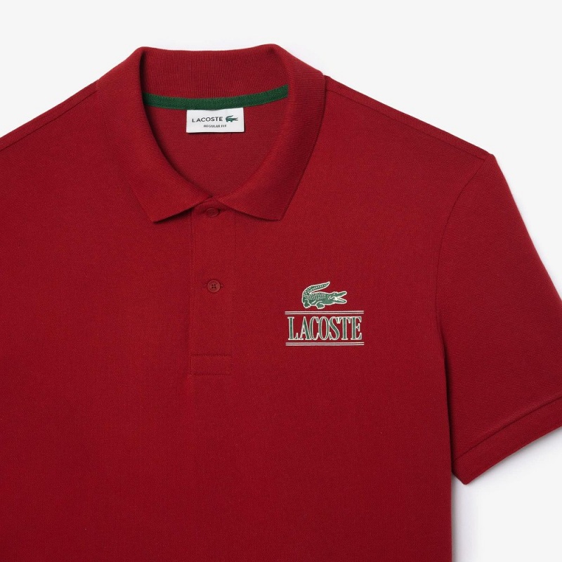 Men's Lacoste Signature Print Stretch Piqué Polo Shirts Bordeaux | GHF286709