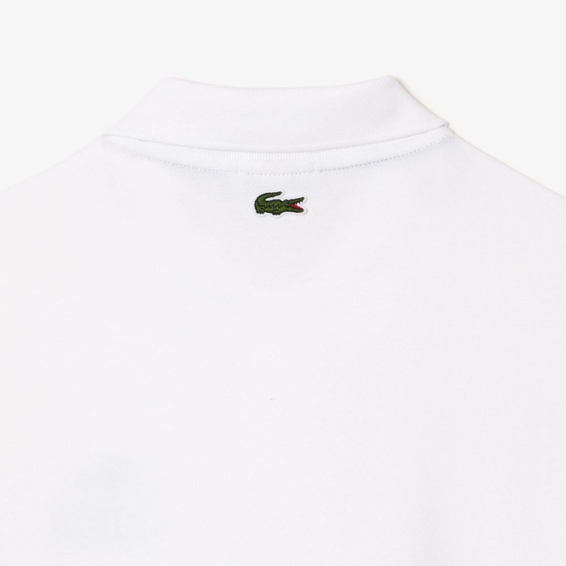 Men's Lacoste Signature Print Stretch Piqué Polo Shirts White | MWV617482