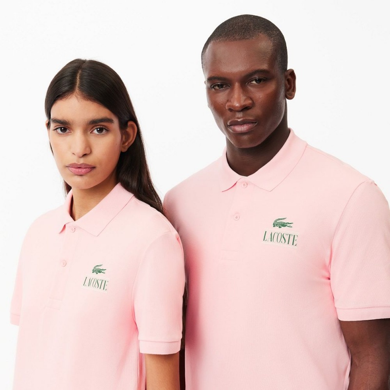 Men's Lacoste Signature Print Stretch Piqué Polo Shirts Waterlily Pink | JND483710