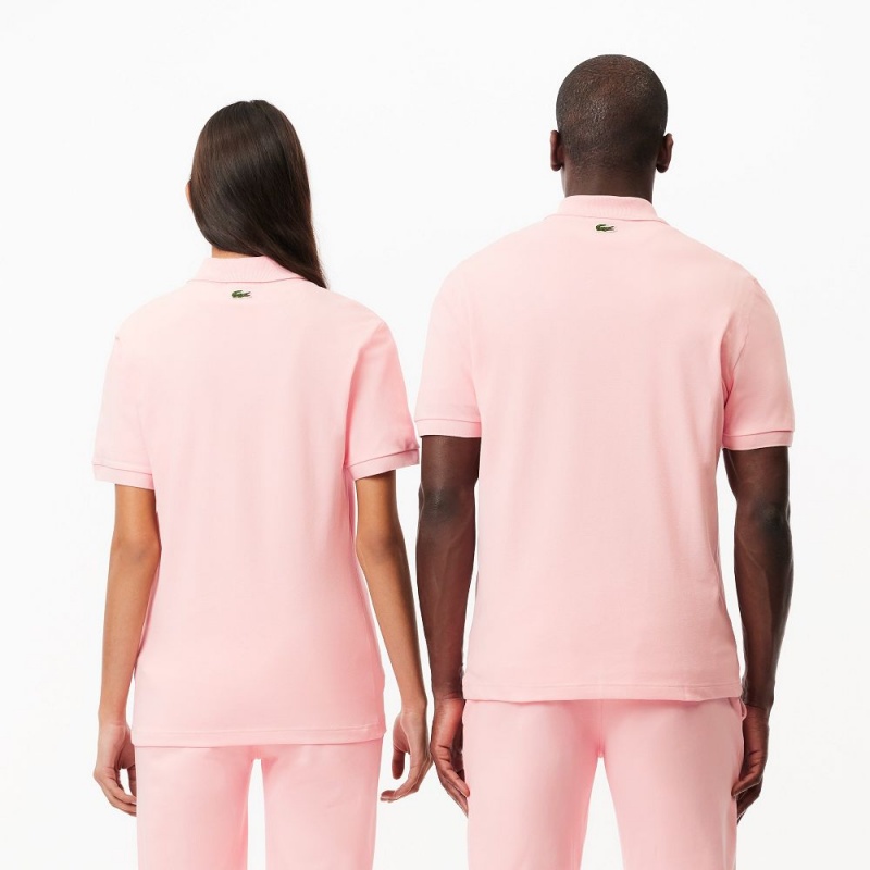 Men's Lacoste Signature Print Stretch Piqué Polo Shirts Waterlily Pink | JND483710