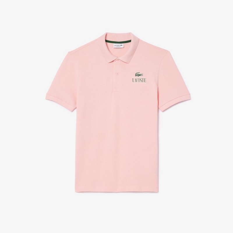 Men's Lacoste Signature Print Stretch Piqué Polo Shirts Waterlily Pink | JND483710