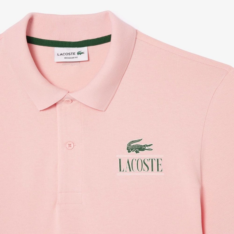 Men's Lacoste Signature Print Stretch Piqué Polo Shirts Waterlily Pink | JND483710