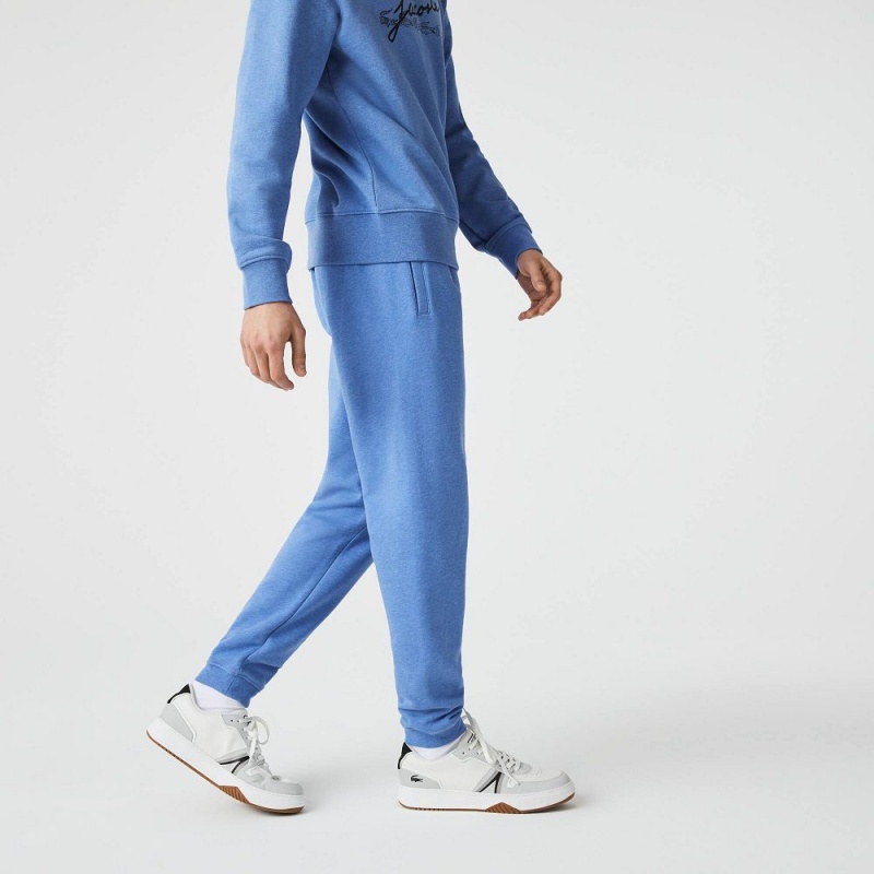 Men's Lacoste Signature & Croc Print Cotton Fleece Sweatpants Blue Chine | MNG597268