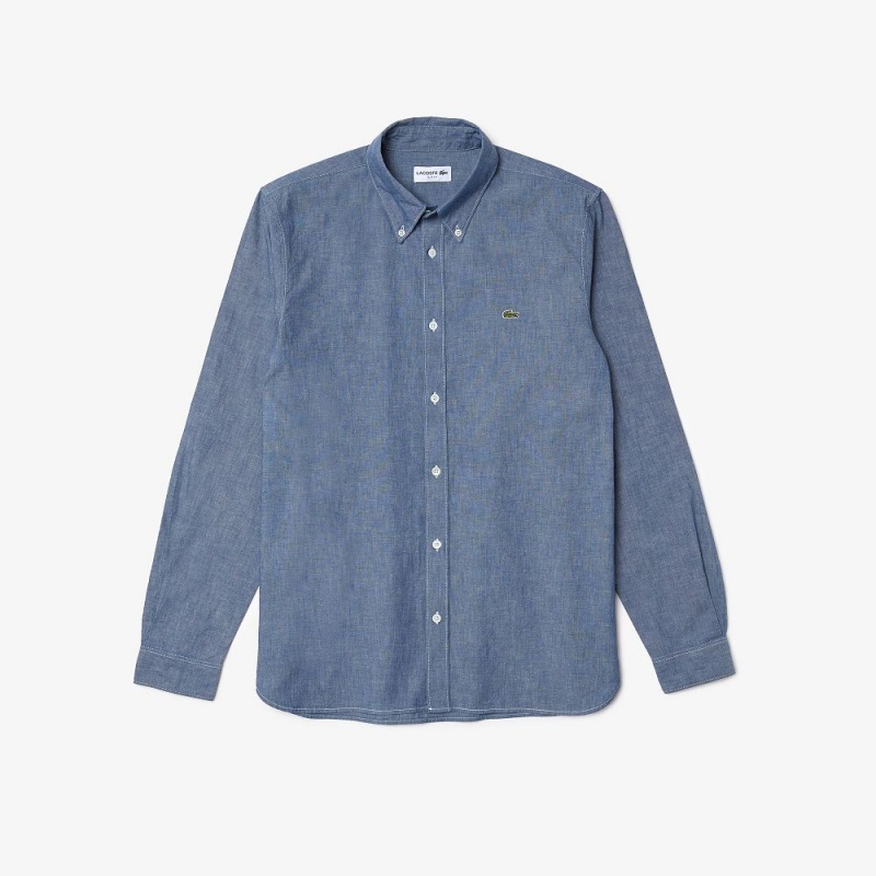 Men's Lacoste Slim Fit Cotton Chambray Shirt Blue | VFG250497