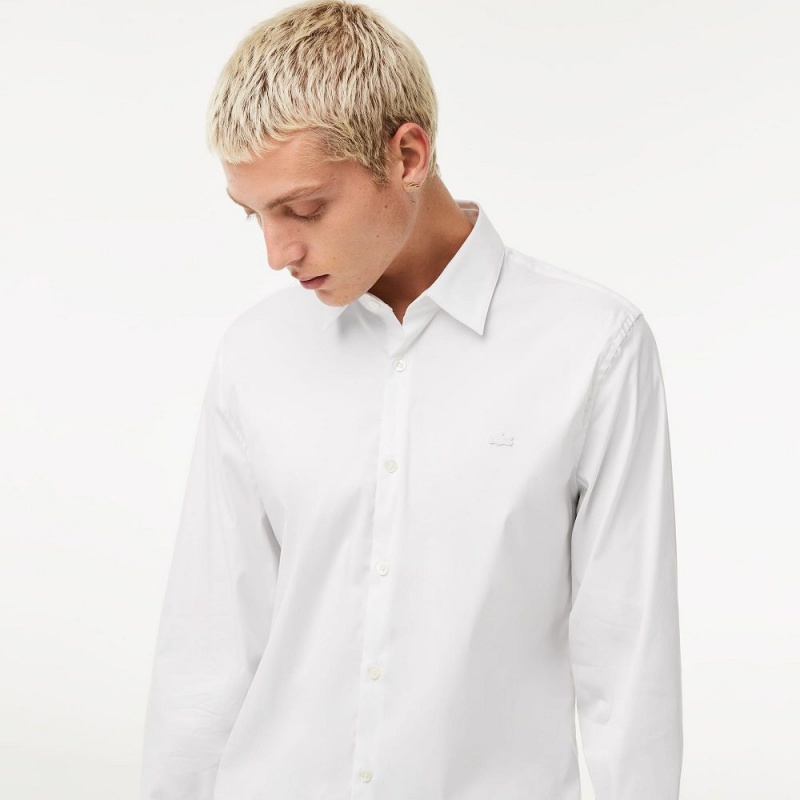 Men's Lacoste Slim Fit French Collar Cotton Poplin Shirt White | FDJ275146