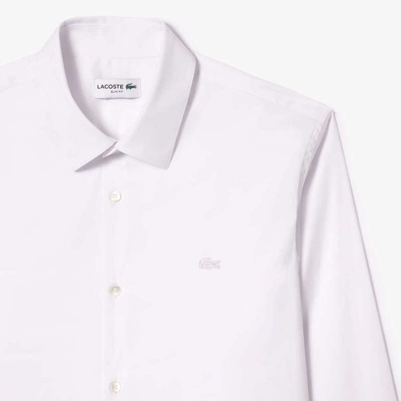 Men's Lacoste Slim Fit French Collar Cotton Poplin Shirt White | FDJ275146