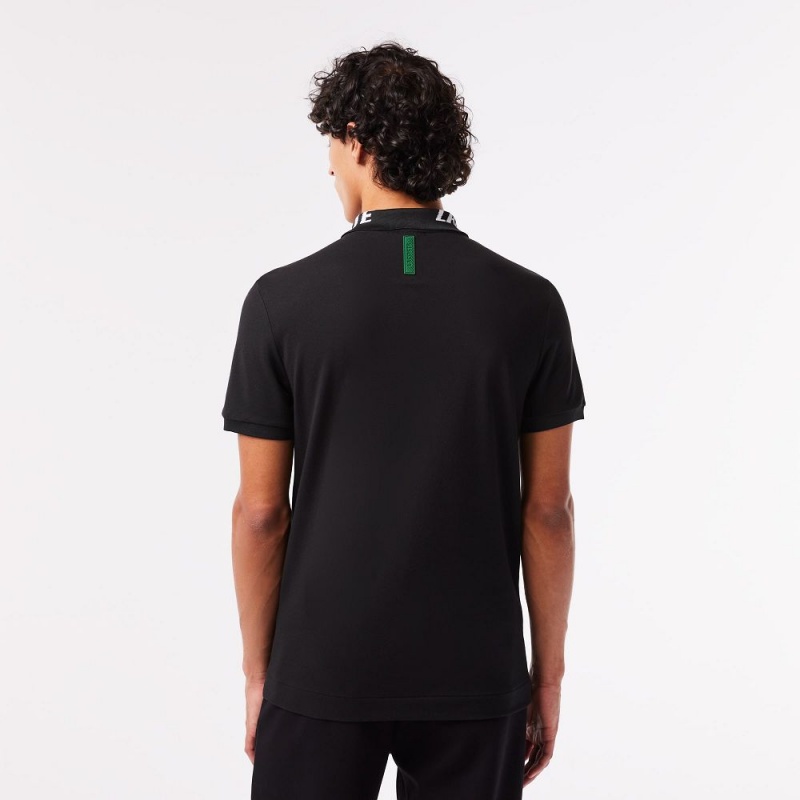 Men's Lacoste Slim Fit Lacoste Movement Polo Shirts Black | FKM123796