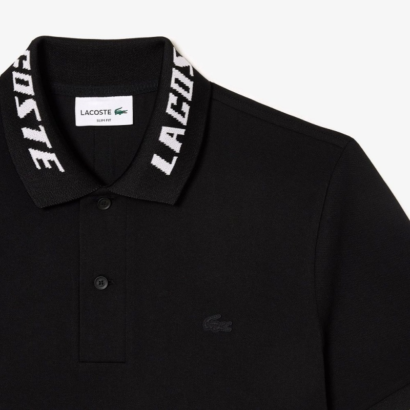 Men's Lacoste Slim Fit Lacoste Movement Polo Shirts Black | FKM123796