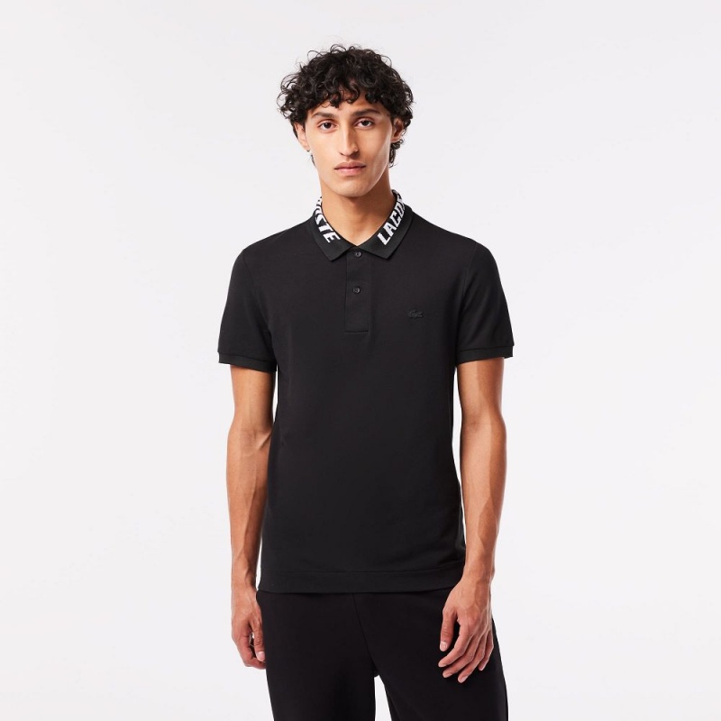 Men\'s Lacoste Slim Fit Lacoste Movement Polo Shirts Black | FKM123796