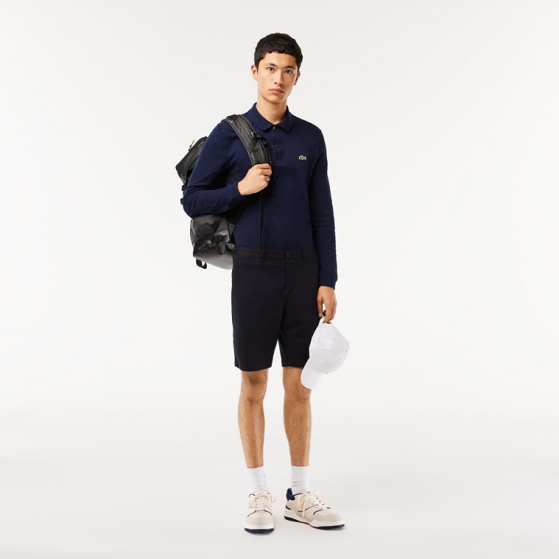 Men's Lacoste Slim Fit Long Sleeve Polo Shirts Navy Blue | NCR589236