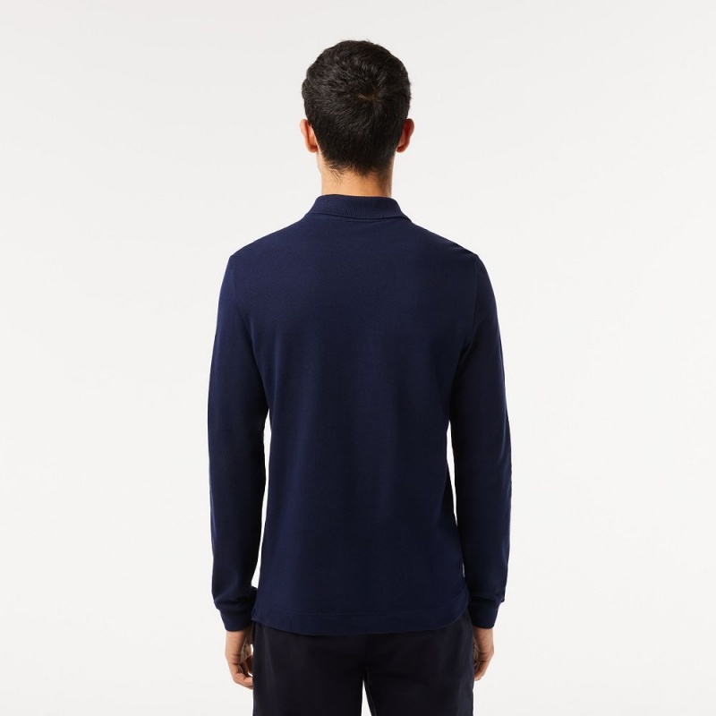 Men's Lacoste Slim Fit Long Sleeve Polo Shirts Navy Blue | NCR589236