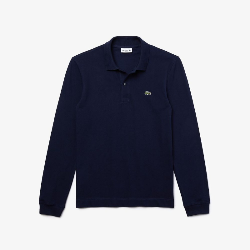 Men's Lacoste Slim Fit Long Sleeve Polo Shirts Navy Blue | NCR589236