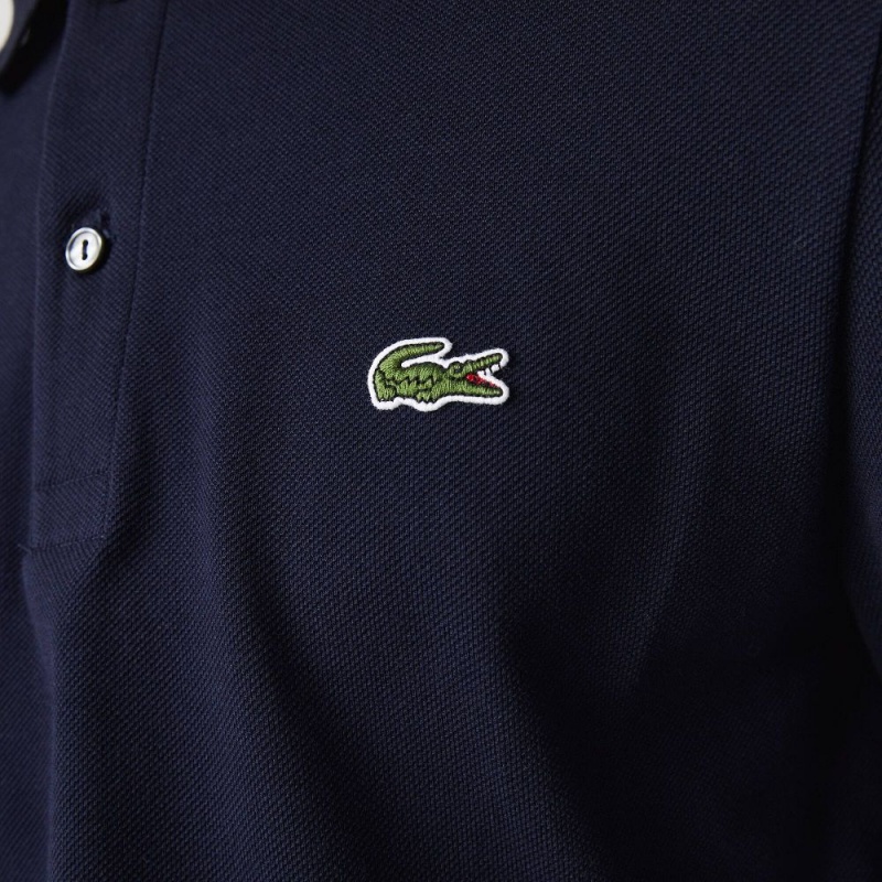 Men's Lacoste Slim Fit Long Sleeve Polo Shirts Navy Blue | NCR589236