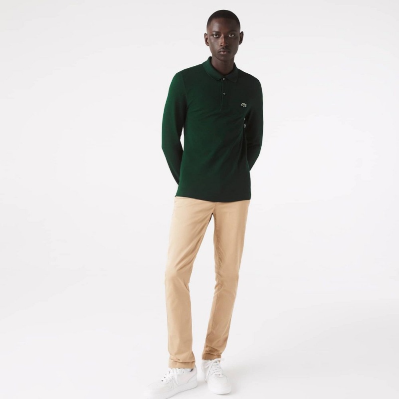 Men's Lacoste Slim Fit Long Sleeve Polo Shirts Forest green | BFJ179352