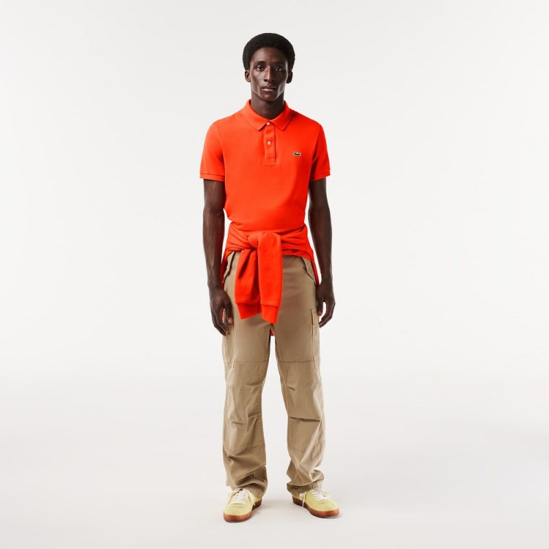 Men's Lacoste Slim Fit Petit Piqué Cotton Polo Shirts Sunrise orange | OUS924180