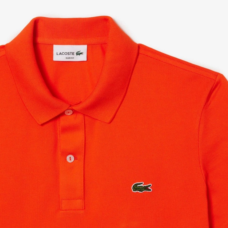 Men's Lacoste Slim Fit Petit Piqué Cotton Polo Shirts Sunrise orange | OUS924180