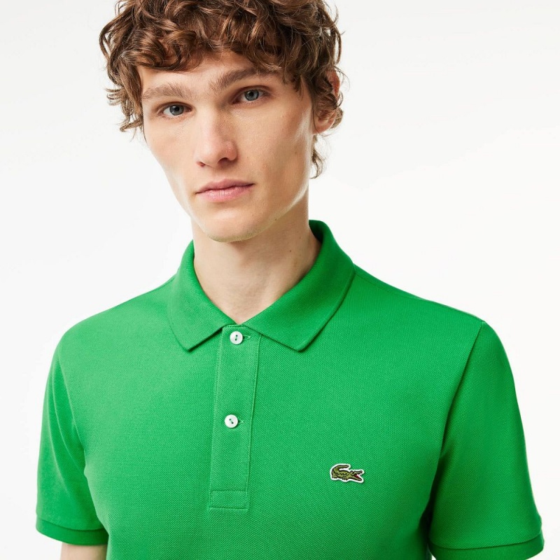 Men's Lacoste Slim Fit Petit Piqué Cotton Polo Shirts Green | WLQ046527