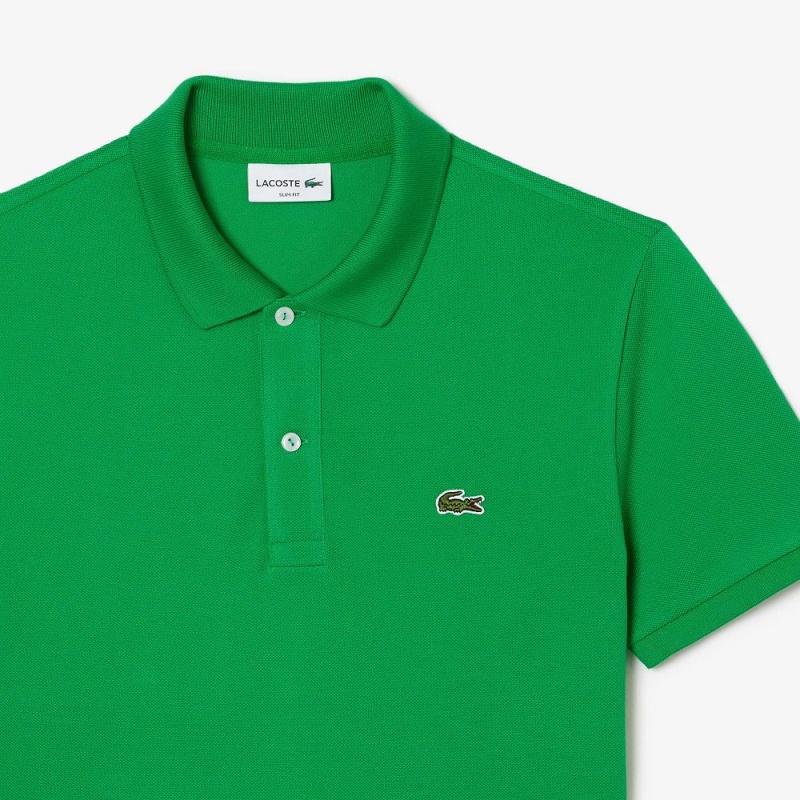 Men's Lacoste Slim Fit Petit Piqué Cotton Polo Shirts Green | WLQ046527