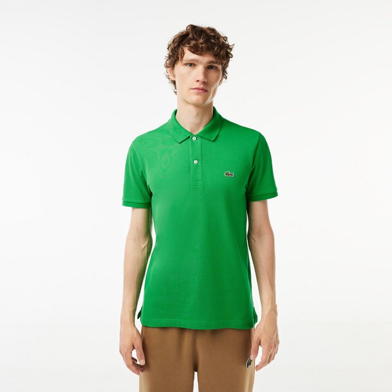 Men\'s Lacoste Slim Fit Petit Piqué Cotton Polo Shirts Green | WLQ046527