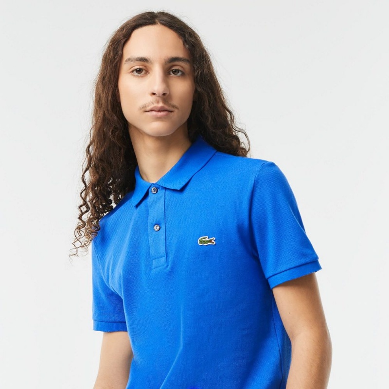 Men's Lacoste Slim Fit Petit Piqué Cotton Polo Shirts Kingdom Blue | LKI241397