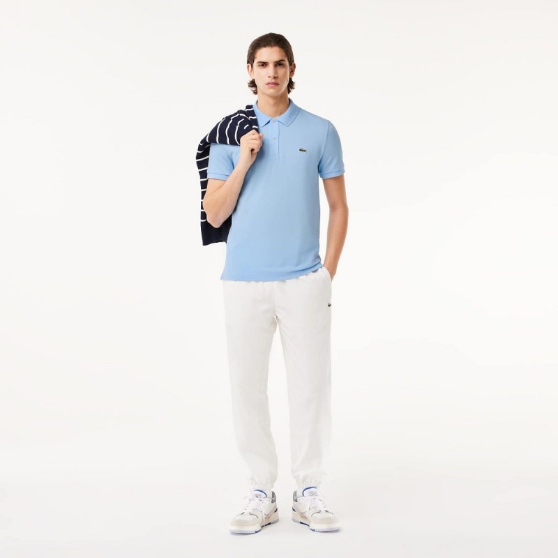 Men's Lacoste Slim Fit Petit Piqué Cotton Polo Shirts Pastel blue | QRX924387