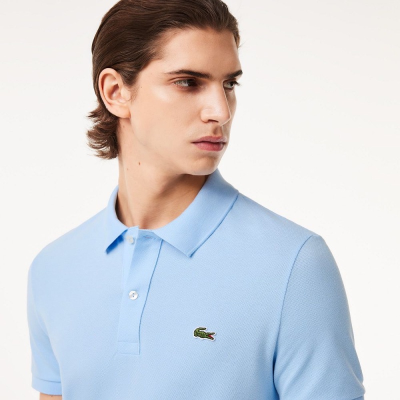 Men's Lacoste Slim Fit Petit Piqué Cotton Polo Shirts Pastel blue | QRX924387