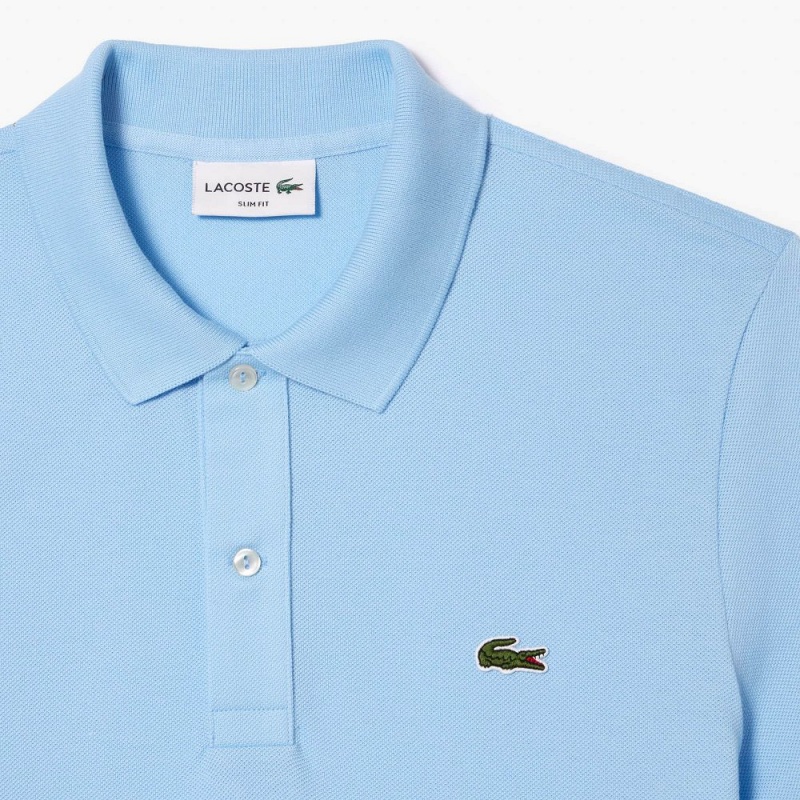 Men's Lacoste Slim Fit Petit Piqué Cotton Polo Shirts Pastel blue | QRX924387