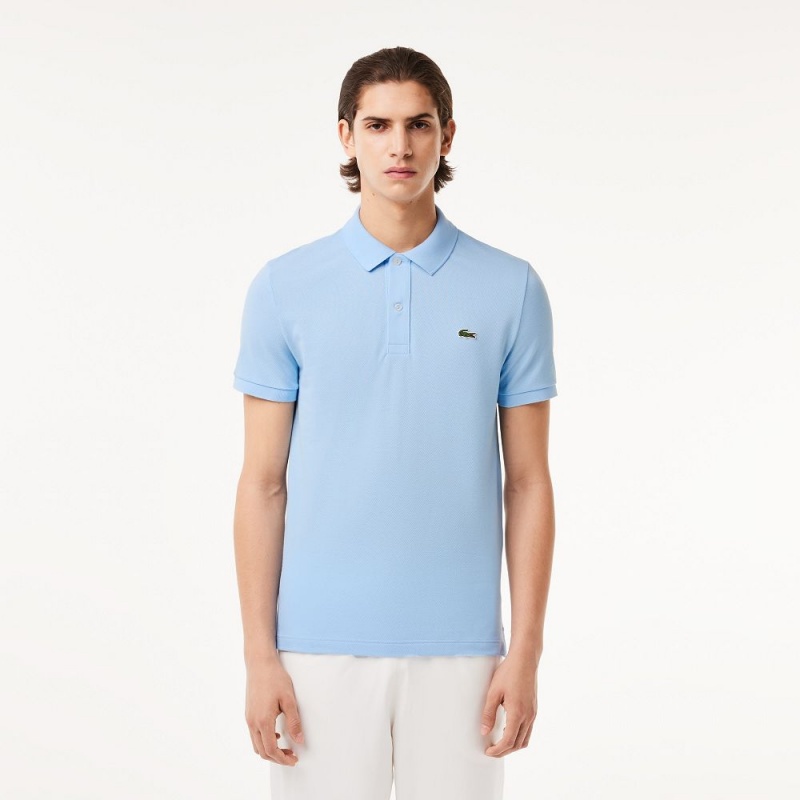 Men\'s Lacoste Slim Fit Petit Piqué Cotton Polo Shirts Pastel blue | QRX924387