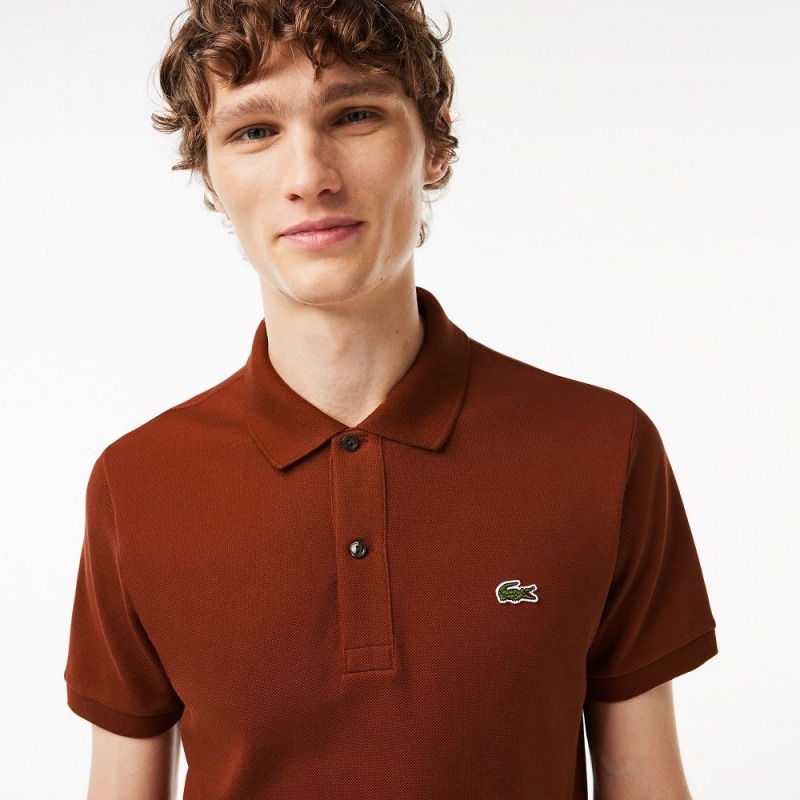 Men's Lacoste Slim Fit Petit Piqué Cotton Polo Shirts Brown | RKI987510