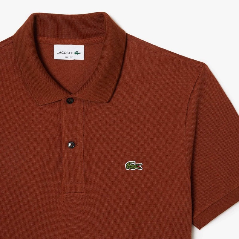 Men's Lacoste Slim Fit Petit Piqué Cotton Polo Shirts Brown | RKI987510