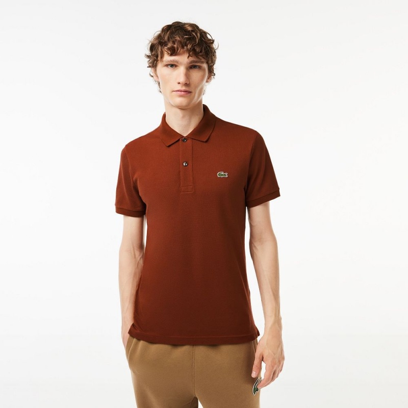 Men\'s Lacoste Slim Fit Petit Piqué Cotton Polo Shirts Brown | RKI987510