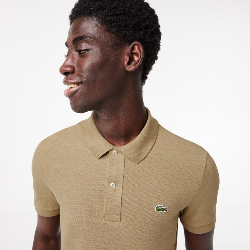 Men's Lacoste Slim Fit Petit Piqué Cotton Polo Shirts Beige | XHU130649