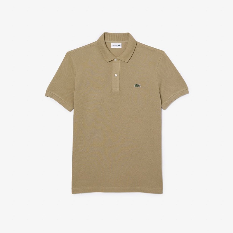 Men's Lacoste Slim Fit Petit Piqué Cotton Polo Shirts Beige | XHU130649