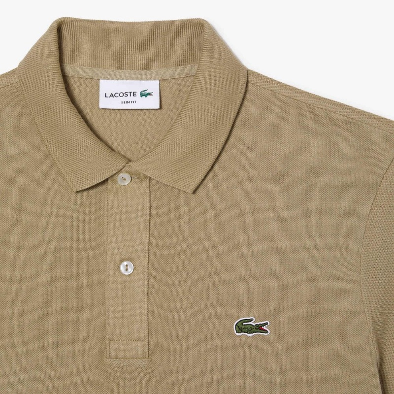 Men's Lacoste Slim Fit Petit Piqué Cotton Polo Shirts Beige | XHU130649