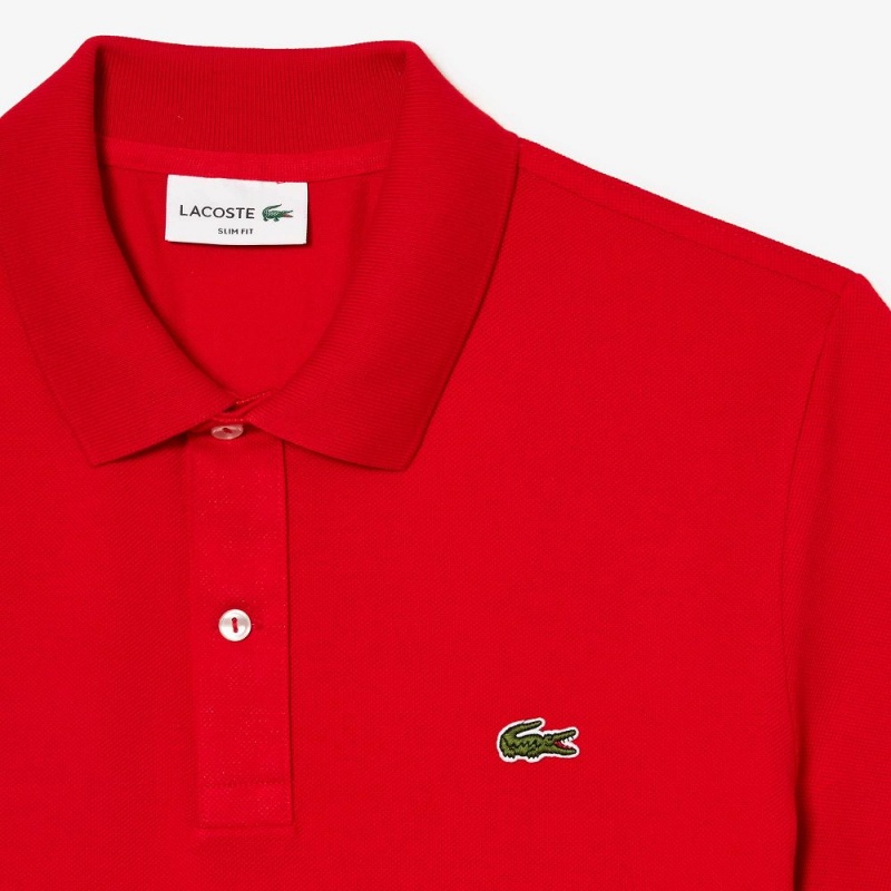 Men's Lacoste Slim Fit Petit Piqué Cotton Polo Shirts Red | LMU953604