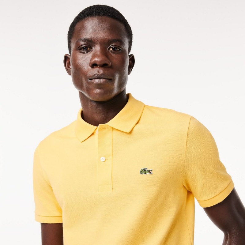 Men's Lacoste Slim Fit Petit Piqué Cotton Polo Shirts Cornsilk yellow | KIZ534902