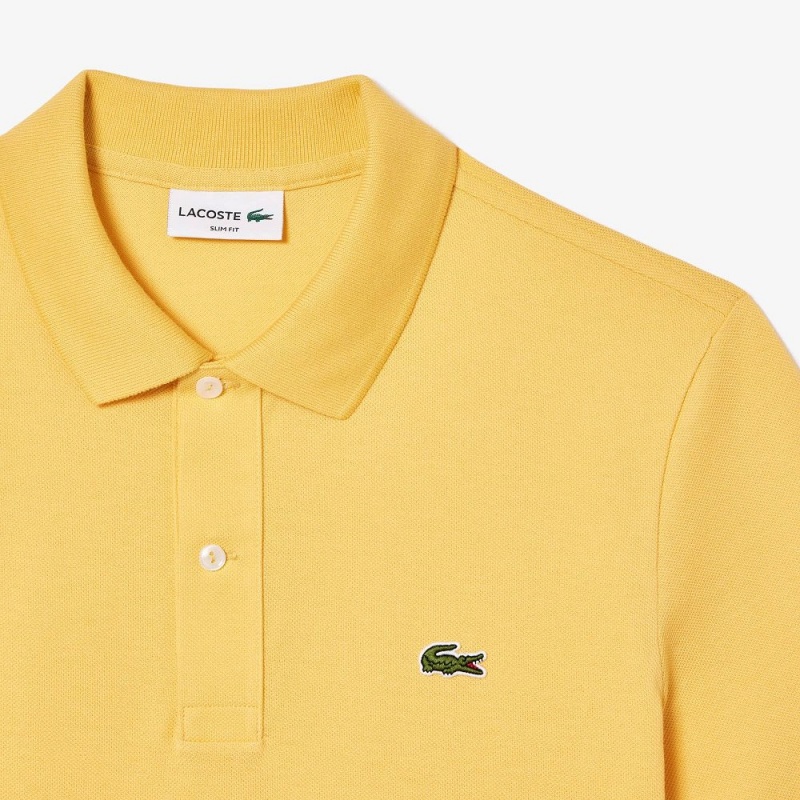 Men's Lacoste Slim Fit Petit Piqué Cotton Polo Shirts Cornsilk yellow | KIZ534902