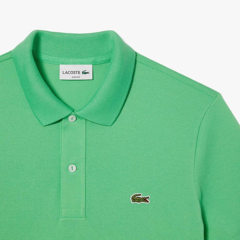 Men's Lacoste Slim Fit Petit Piqué Cotton Polo Shirts Green | EKR105324