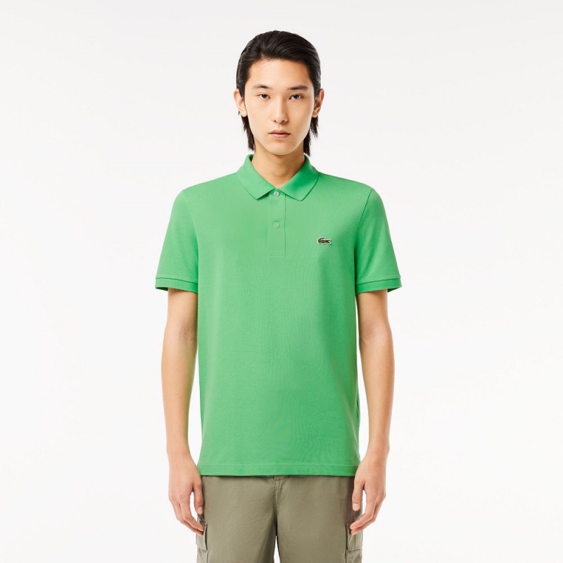 Men\'s Lacoste Slim Fit Petit Piqué Cotton Polo Shirts Green | EKR105324